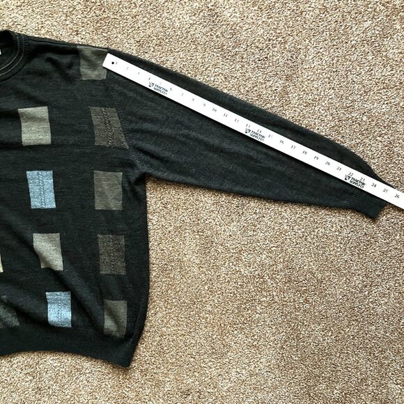 Tagio Sweater Men’s XL Wool Blend Long Sleeve Brown Geometric Block Preppy Dad - Picture 7 of 7